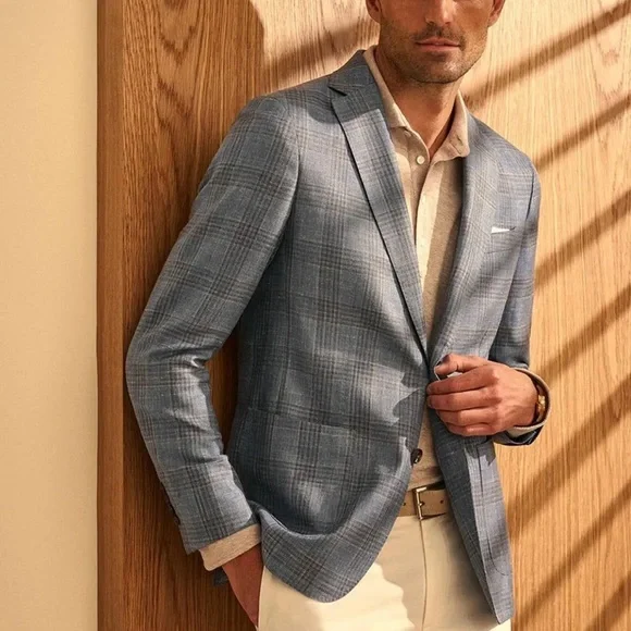 Peter Millar Ames Plaid Soft Jacket Sport Coat Blazer Blue Pearl 42R NWT - Picture 7 of 14